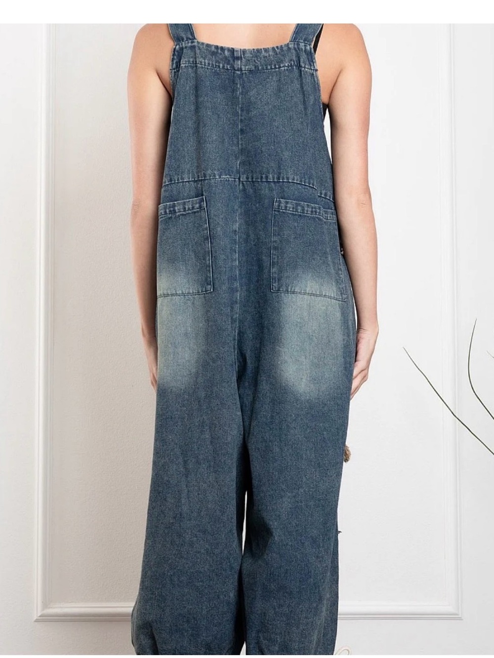 Women’s Patchwork Denim Overalls Jeans in Blue - Picture 3 of 3